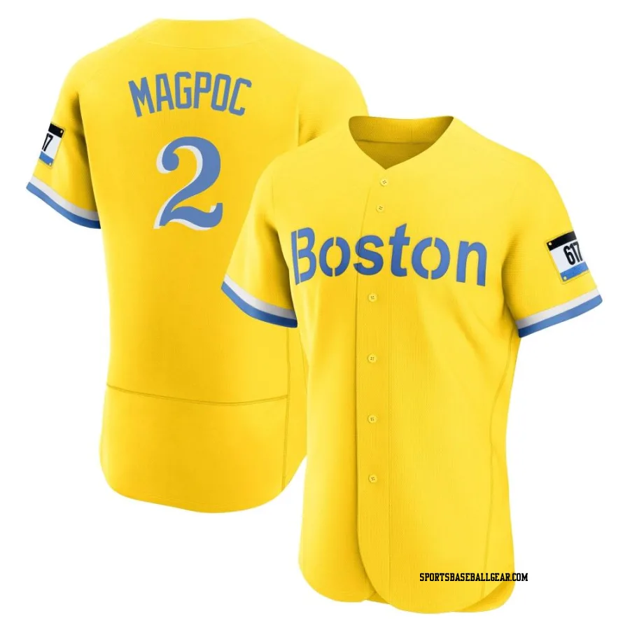 Adam Magpoc Men's Boston Red Sox Gold/Light Authentic Blue 2021 City Connect Jersey