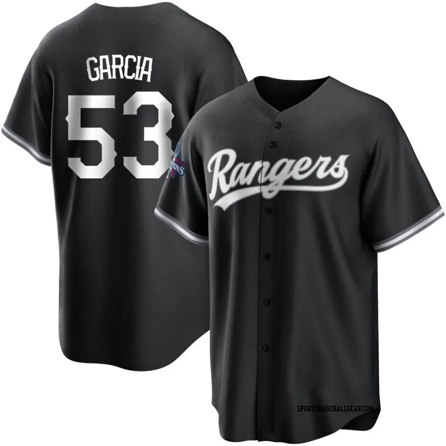 Adolis Garcia Men's Texas Rangers White Replica Black 2023 World Series Champions Jersey