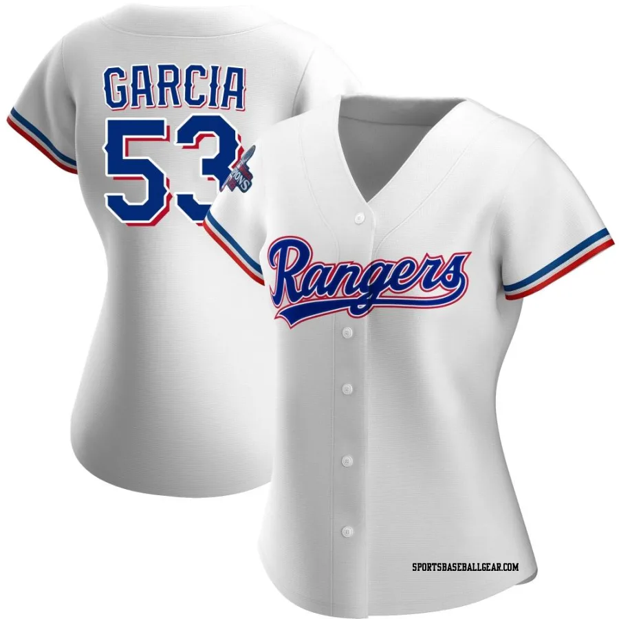 Adolis Garcia Women's Texas Rangers White Authentic Home 2023 World Series Champions Jersey