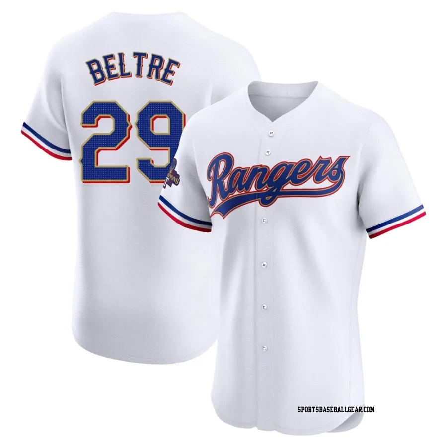 Adrian Beltre Men's Texas Rangers Gold Elite White 2024 Collection Jersey