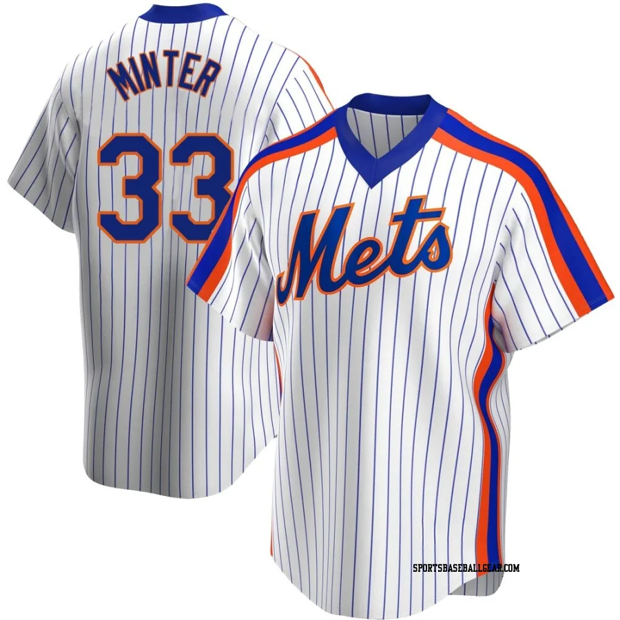 A.J. Minter Men's New York Mets White Replica Home Cooperstown Collection Jersey