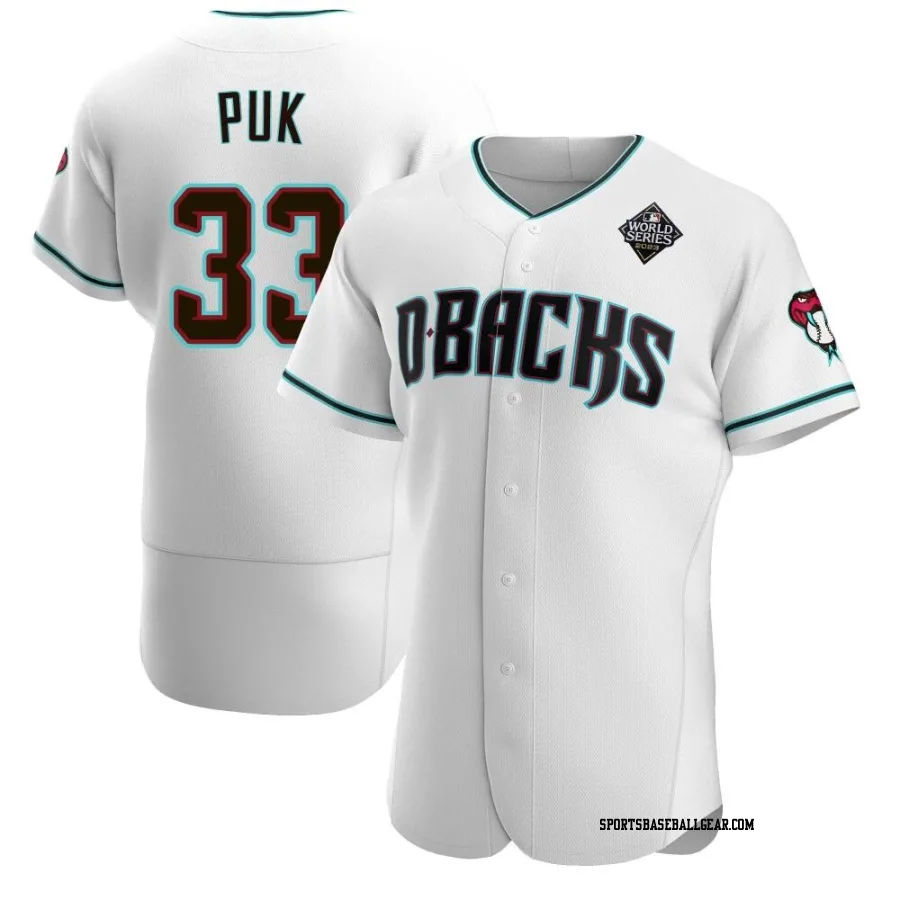 A.J. Puk Men's Arizona Diamondbacks White Authentic Teal Alternate 2023 World Series Jersey