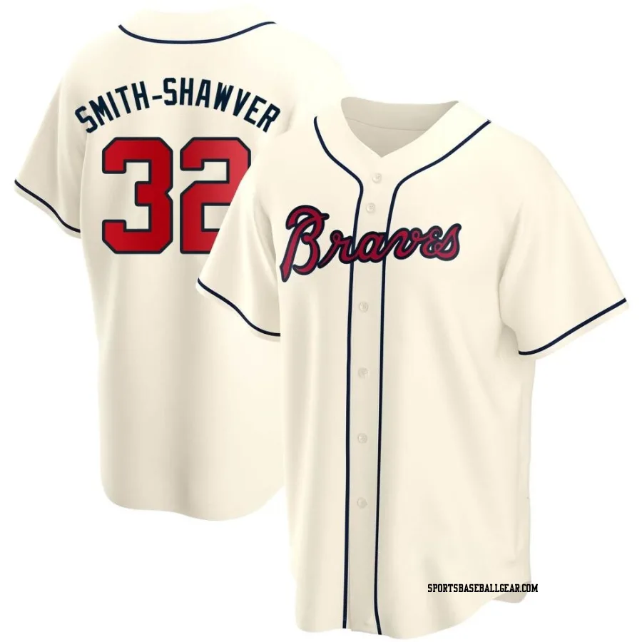 AJ Smith-Shawver Men's Atlanta Braves Cream Replica Alternate Jersey