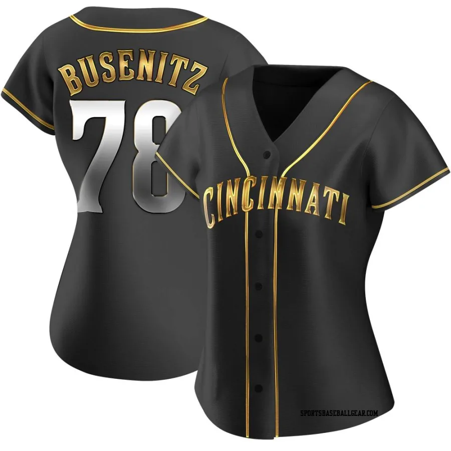 Alan Busenitz Women's Cincinnati Reds Black Golden Replica Alternate Jersey