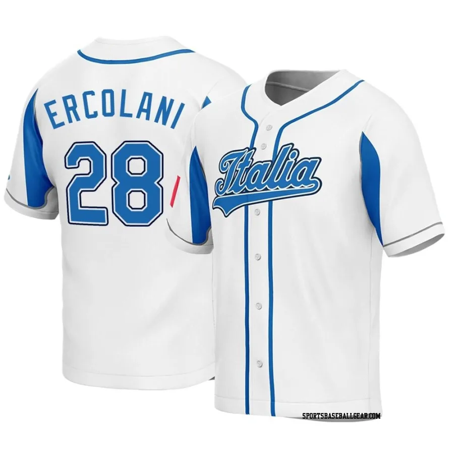 Alessandro Ercolani Youth Italy Baseball White Replica 2023 World Baseball Classic Jersey