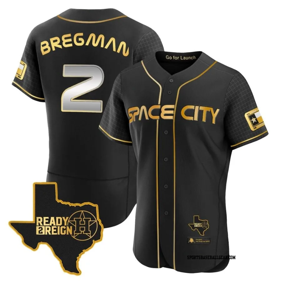Alex Bregman Men's Houston Astros Black/Gold Authentic 2023 Space City Ready 2 Reign Flex Base Jersey
