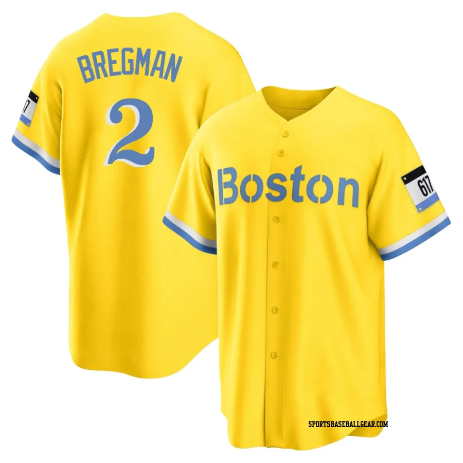 Alex Bregman Youth Boston Red Sox Gold/Light Replica Blue 2021 City Connect Player Jersey