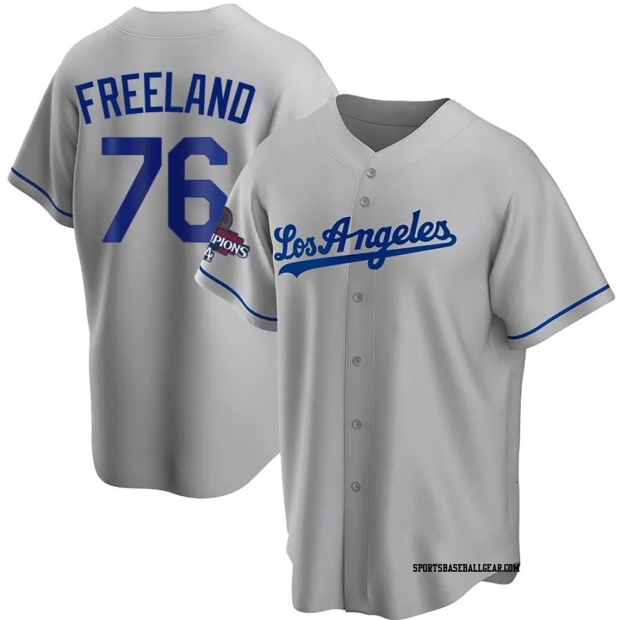Alex Freeland Men's Los Angeles Dodgers Gray Replica Road 2024 World Series Champions Jersey
