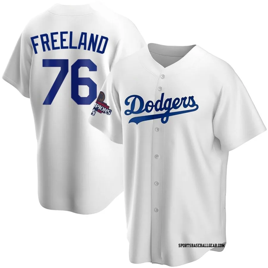Alex Freeland Men's Los Angeles Dodgers White Replica Home 2024 World Series Champions Jersey