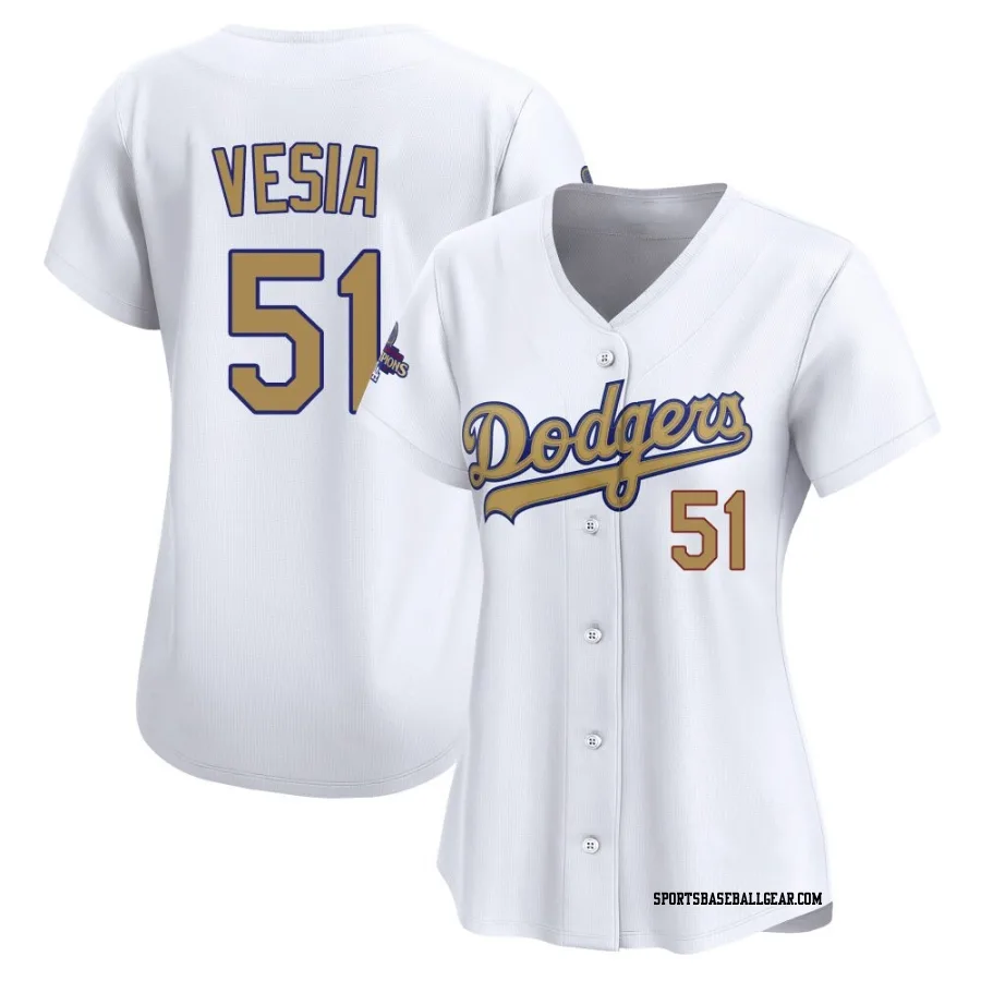 Alex Vesia Women's Los Angeles Dodgers Gold Limited White 2025 Collection Jersey