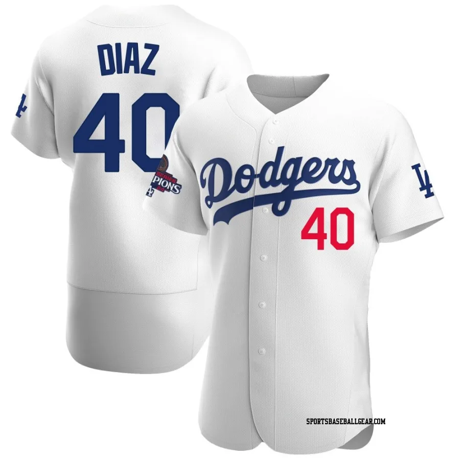 Alexis Diaz Men's Los Angeles Dodgers White Authentic Home Official 2024 World Series Champions Jersey