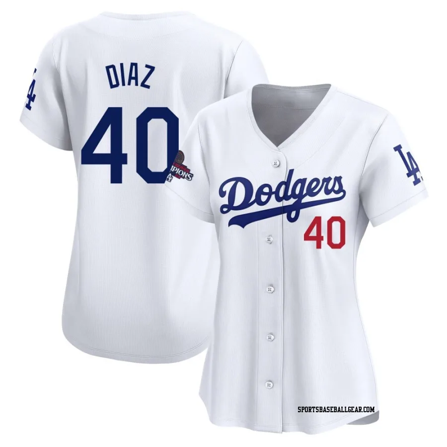 Alexis Diaz Women's Los Angeles Dodgers White Limited Home 2024 World Series Champions Jersey