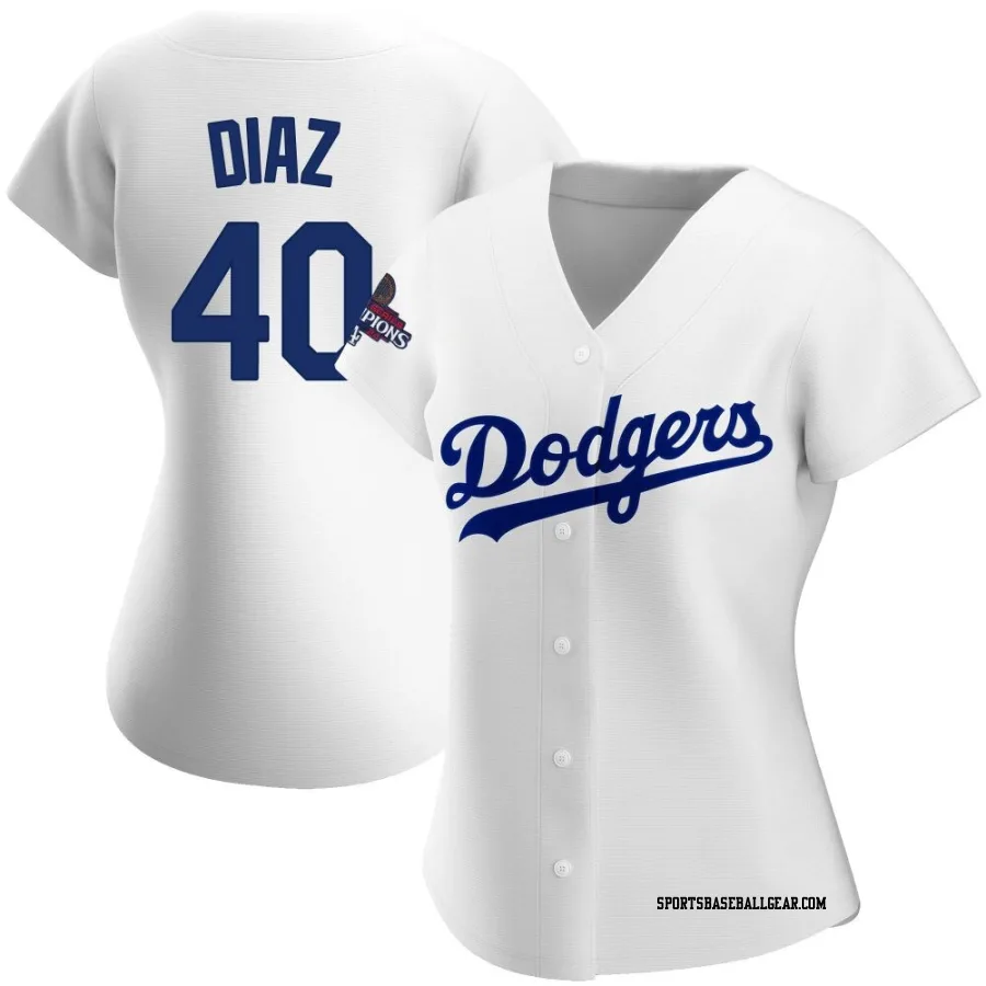 Alexis Diaz Women's Los Angeles Dodgers White Replica Home 2024 World Series Champions Jersey