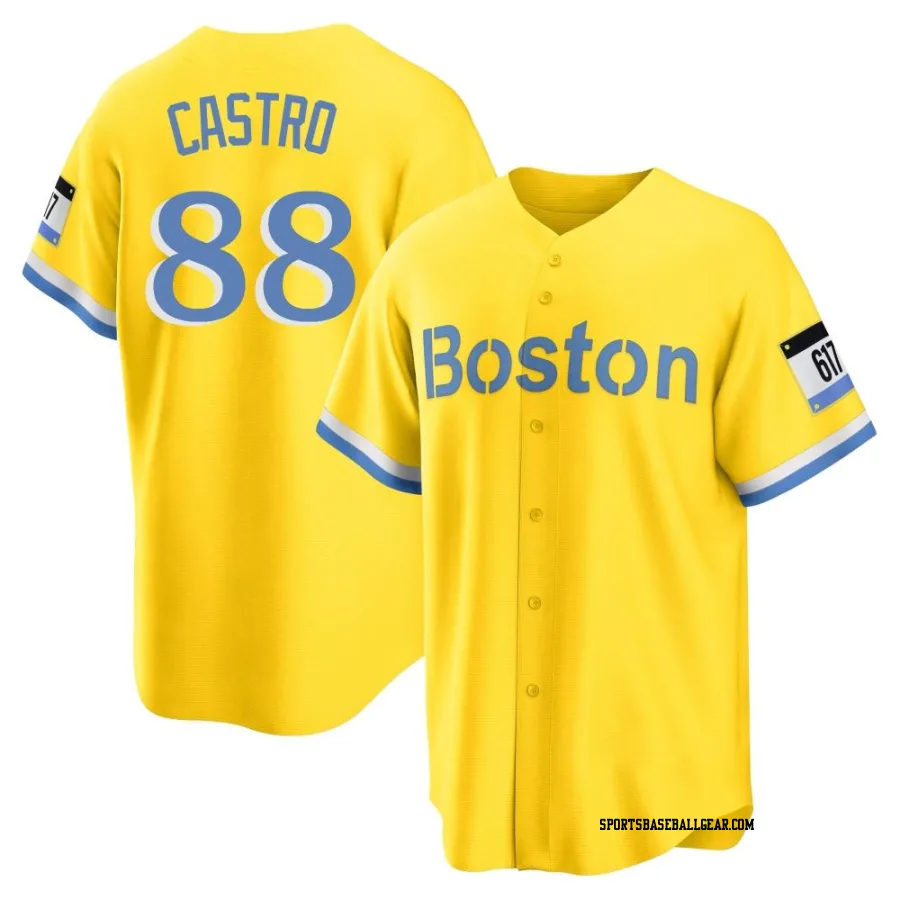 Allan Castro Men's Boston Red Sox Gold/Light Replica Blue 2021 City Connect Player Jersey
