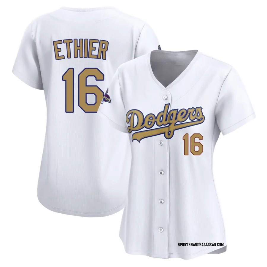 Andre Ethier Women's Los Angeles Dodgers Gold Limited White 2025 Collection Jersey