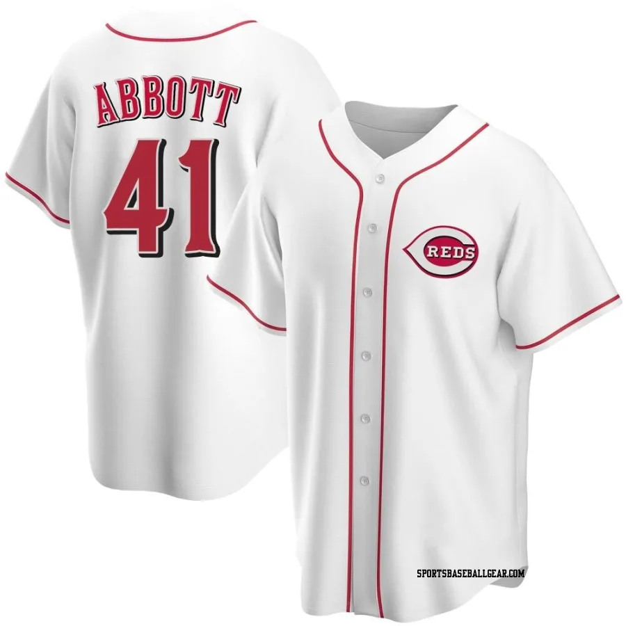 Andrew Abbott Men's Cincinnati Reds White Replica Home Jersey