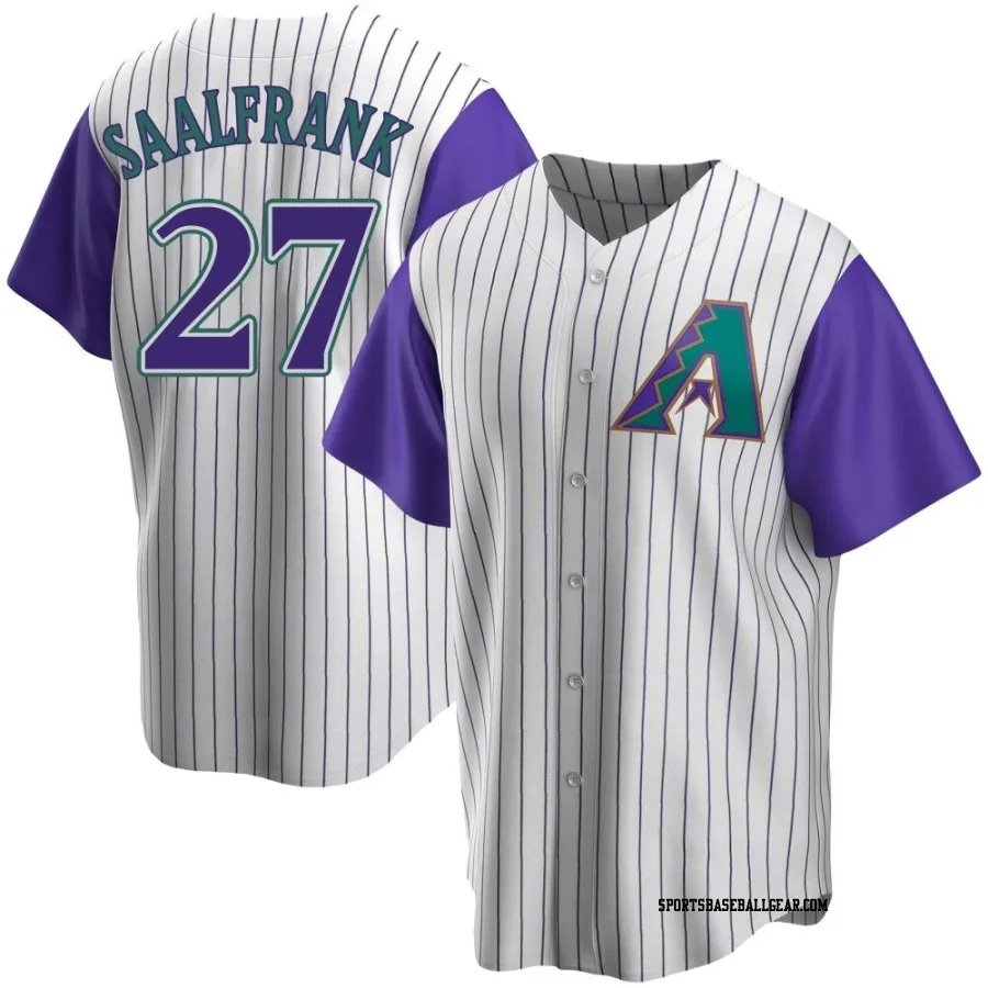 Andrew Saalfrank Men's Arizona Diamondbacks Cream/Purple Replica Alternate Cooperstown Collection Jersey