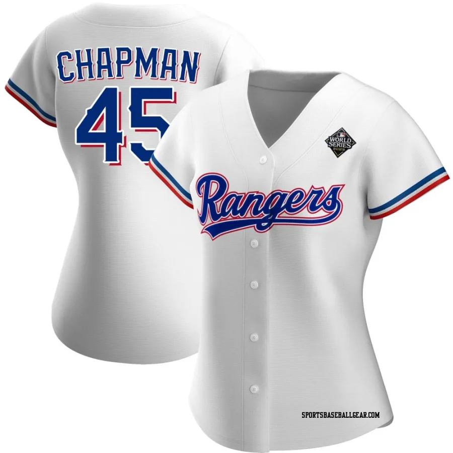 Aroldis Chapman Women's Texas Rangers White Replica Home 2023 World Series Jersey