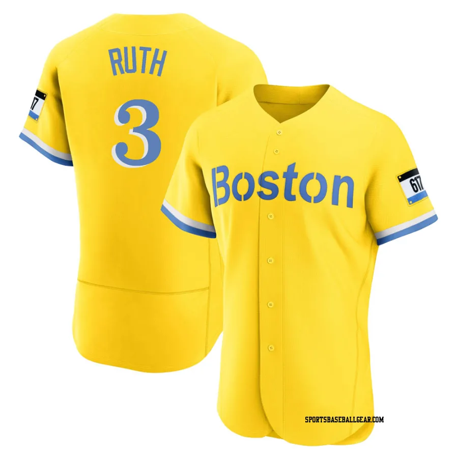 Babe Ruth Men's Boston Red Sox Gold/Light Authentic Blue 2021 City Connect Jersey