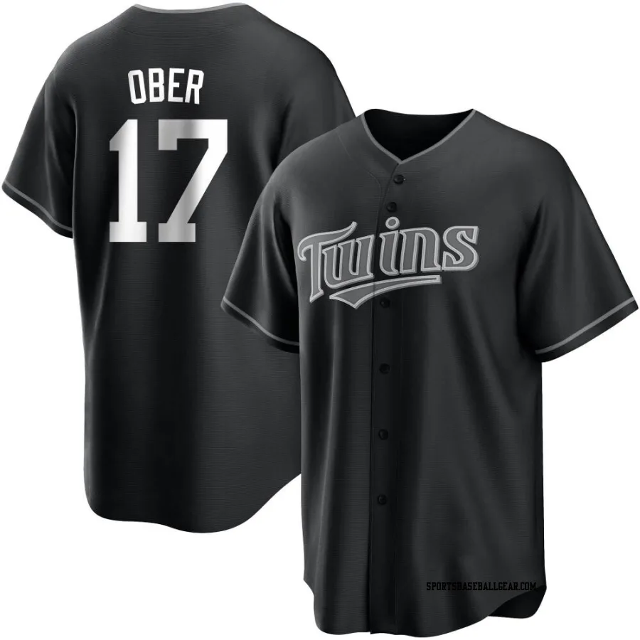 Bailey Ober Men's Minnesota Twins Black/White Replica Jersey