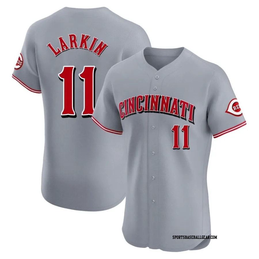 Barry Larkin Men's Cincinnati Reds Gray Elite Road Jersey