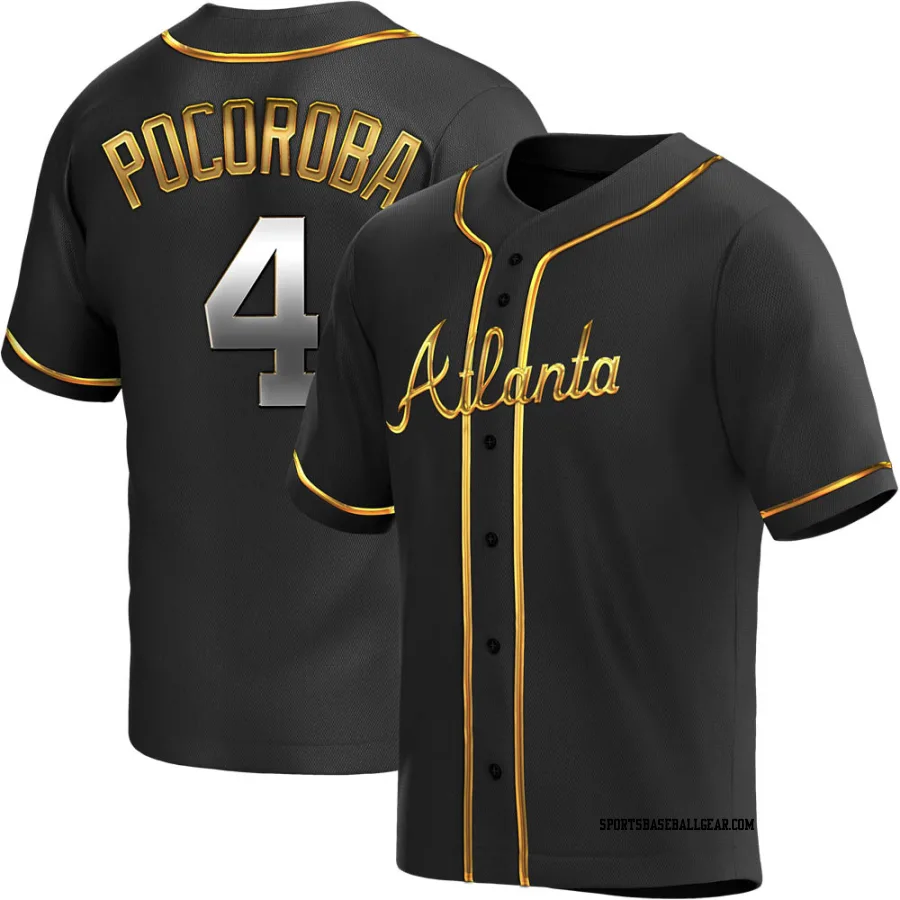 Biff Pocoroba Men's Atlanta Braves Black Golden Replica Alternate Jersey