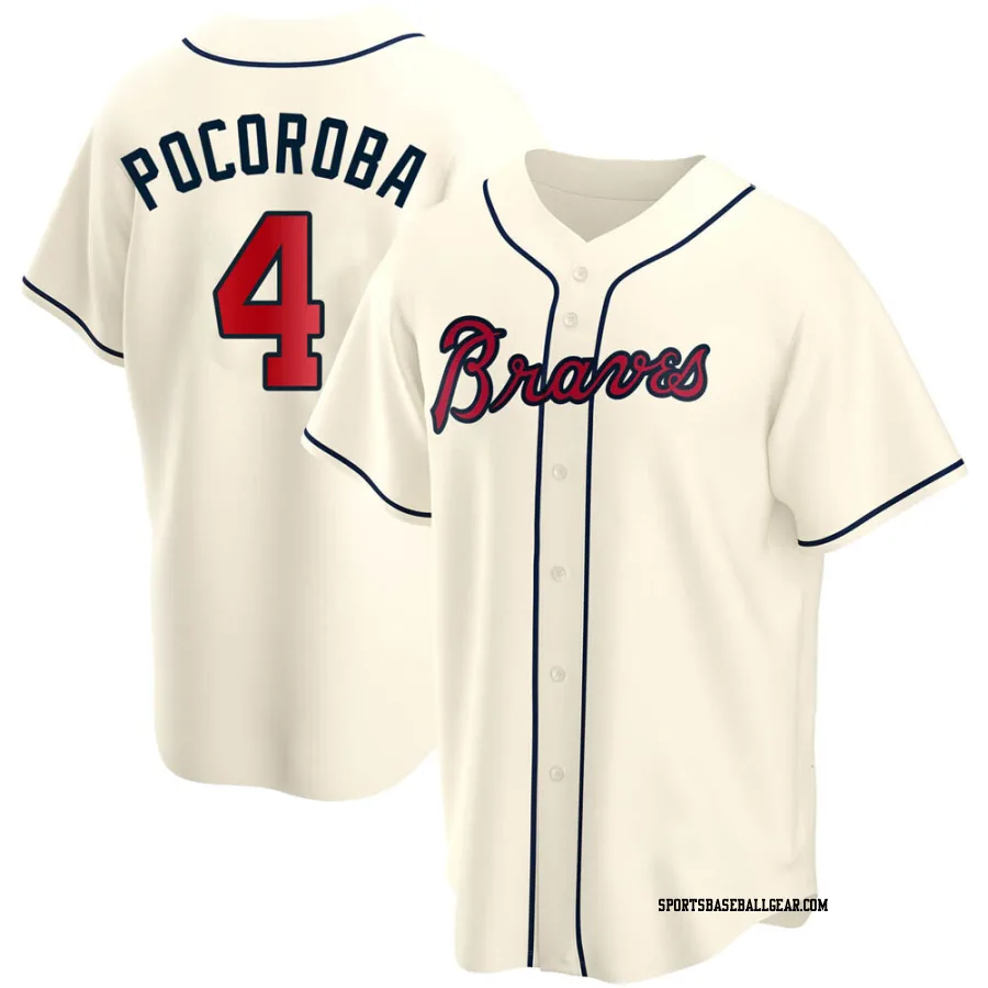 Biff Pocoroba Men's Atlanta Braves Cream Replica Alternate Jersey