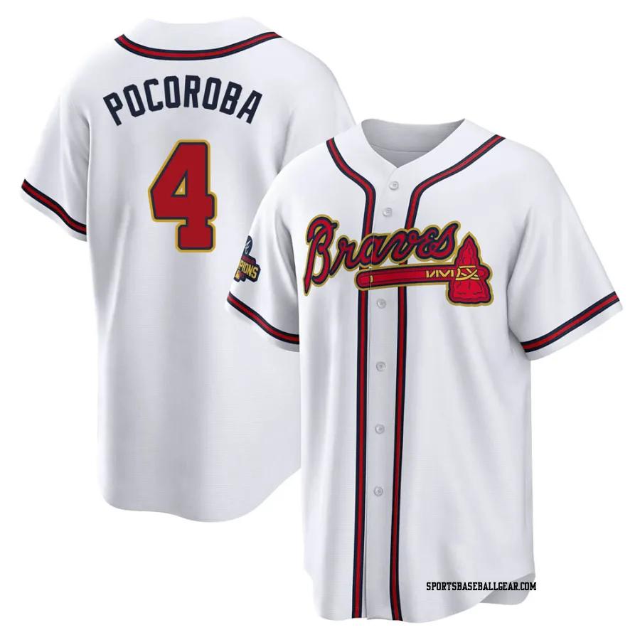 Biff Pocoroba Men's Atlanta Braves Gold Replica White 2022 Program Jersey