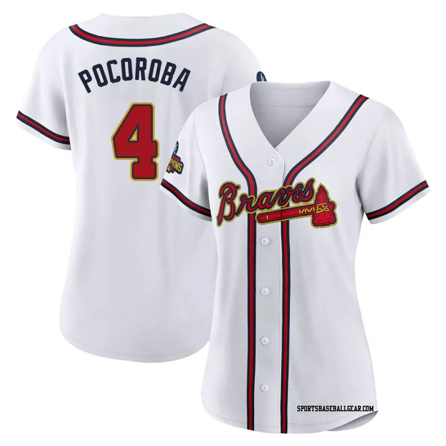 Biff Pocoroba Women's Atlanta Braves Gold Replica White 2022 Program Jersey