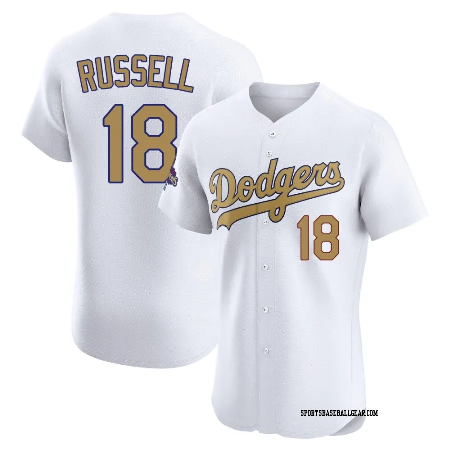 Bill Russell Men's Los Angeles Dodgers Gold Elite White 2025 Collection Jersey