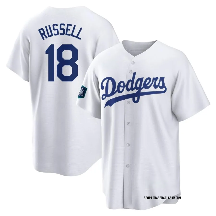 Bill Russell Men's Los Angeles Dodgers White Replica 2024 World Tour Seoul Series Home Jersey