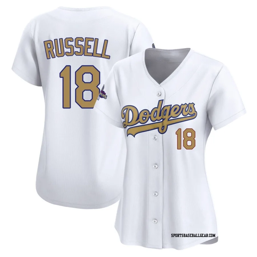 Bill Russell Women's Los Angeles Dodgers Gold Limited White 2025 Collection Jersey