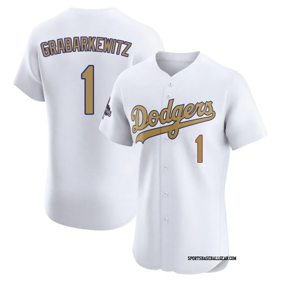 Billy Grabarkewitz Men's Los Angeles Dodgers Gold Elite White 2025 Collection Jersey
