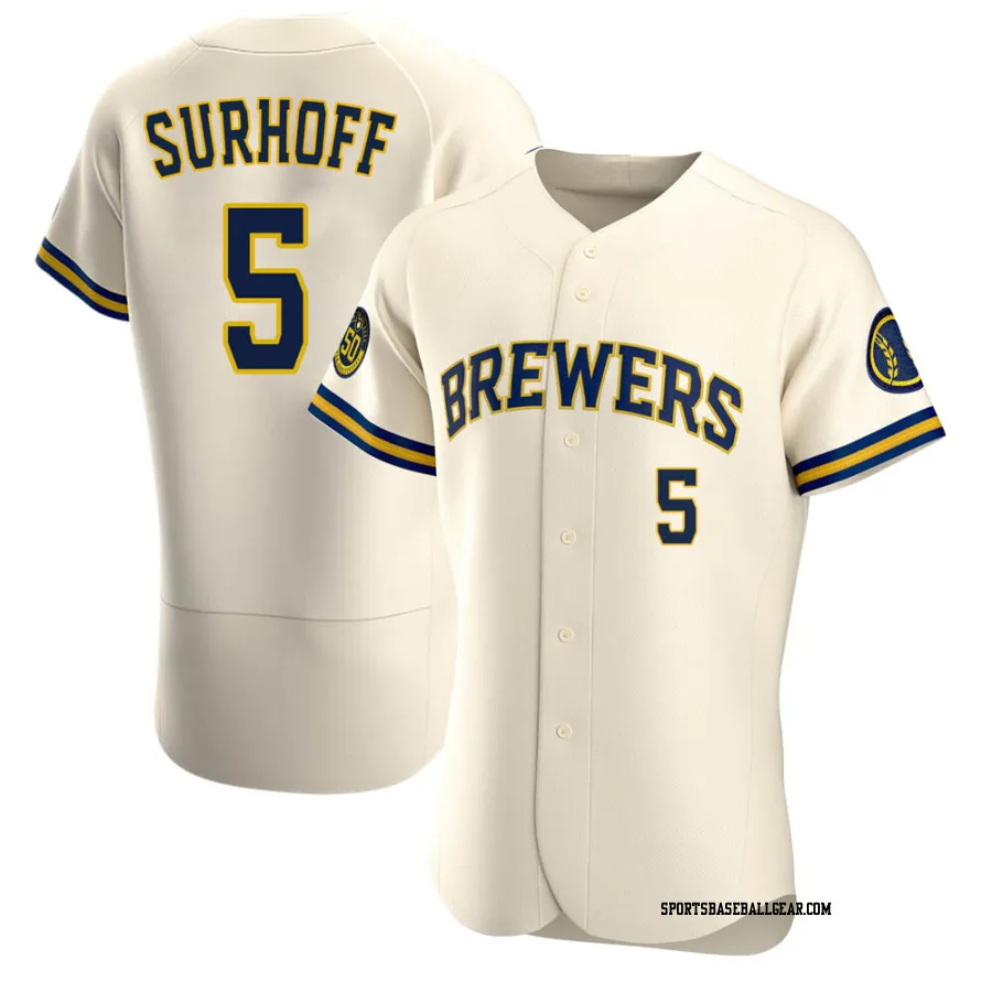Bj Surhoff Men's Milwaukee Brewers Cream Authentic Home Jersey