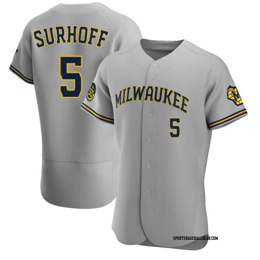 Bj Surhoff Men's Milwaukee Brewers Gray Authentic Road Jersey