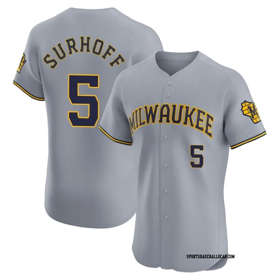 Bj Surhoff Men's Milwaukee Brewers Gray Elite Road Jersey