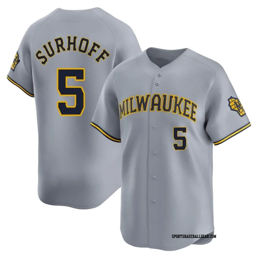 Bj Surhoff Men's Milwaukee Brewers Gray Limited Away Jersey