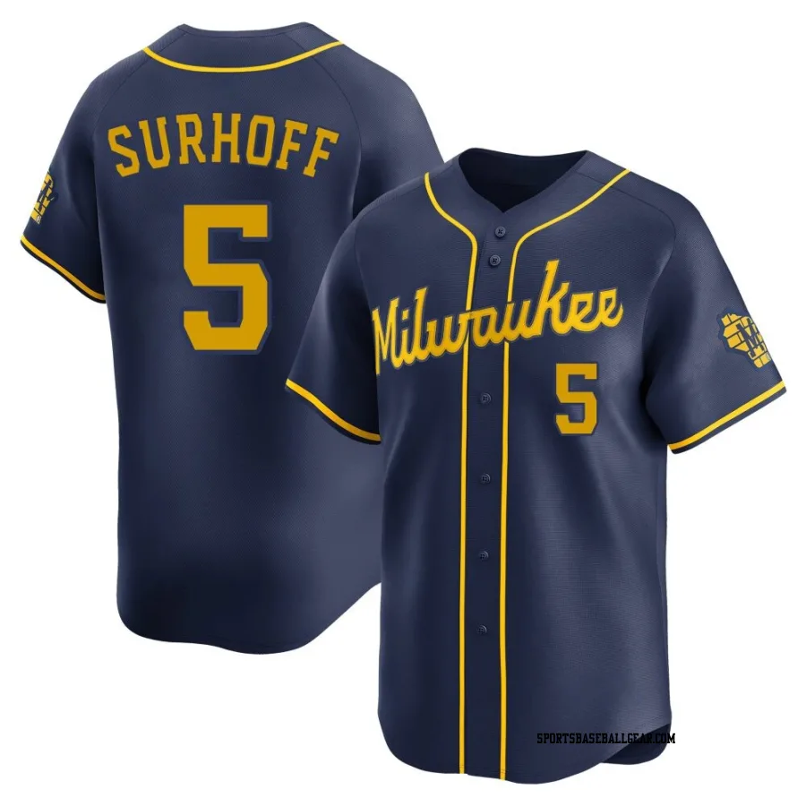 Bj Surhoff Men's Milwaukee Brewers Navy Limited Alternate Jersey