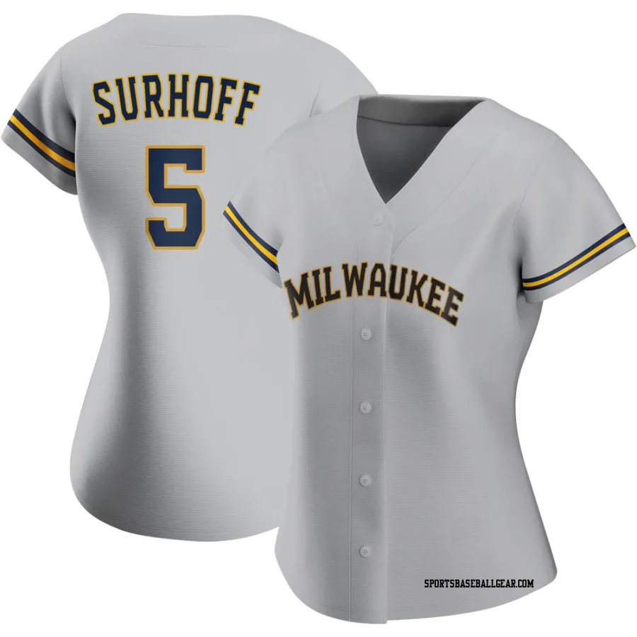 Bj Surhoff Women's Milwaukee Brewers Gray Replica Road Jersey