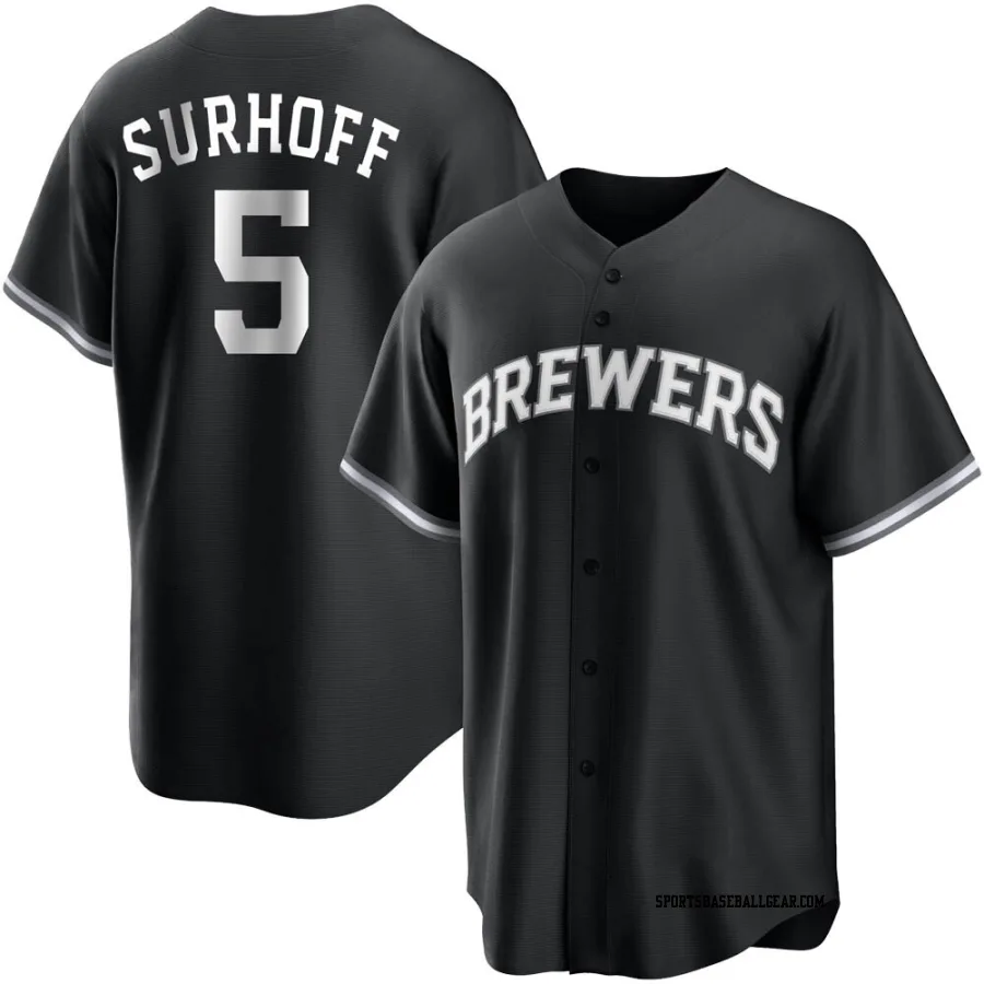 Bj Surhoff Youth Milwaukee Brewers Black/White Replica Jersey
