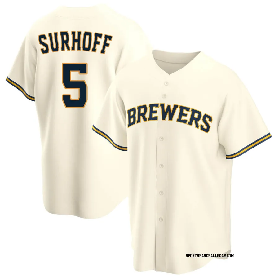 Bj Surhoff Youth Milwaukee Brewers Cream Replica Home Jersey