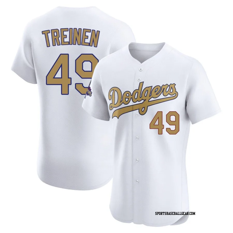 Blake Treinen Men's Los Angeles Dodgers Gold Elite White 2025 Collection Jersey