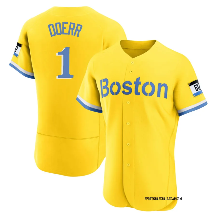 Bobby Doerr Men's Boston Red Sox Gold/Light Authentic Blue 2021 City Connect Jersey