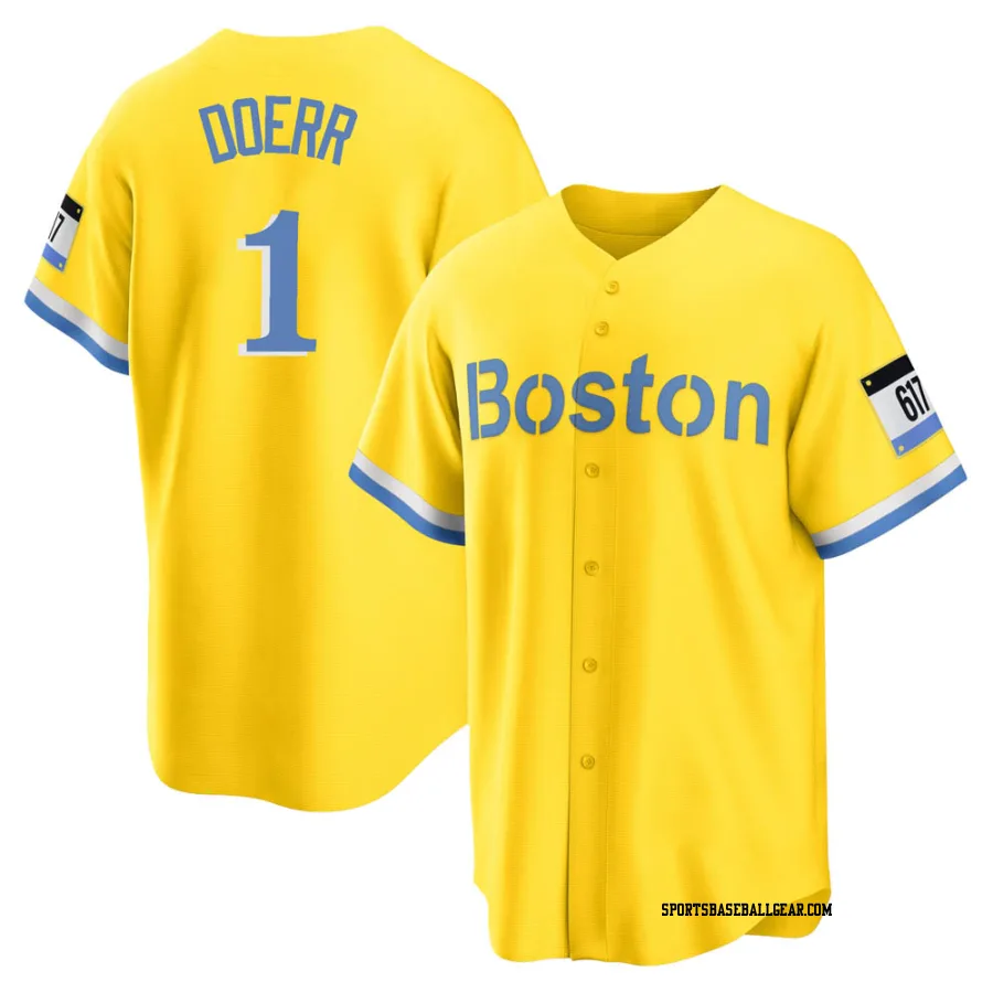 Bobby Doerr Men's Boston Red Sox Gold/Light Replica Blue 2021 City Connect Player Jersey