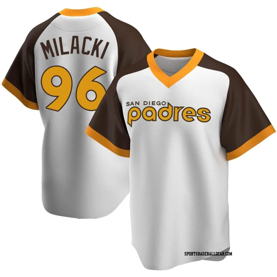 Bobby Milacki Men's San Diego Padres White Replica Home Cooperstown Collection Jersey