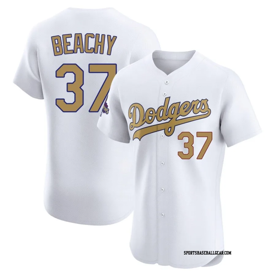 Brandon Beachy Men's Los Angeles Dodgers Gold Elite White 2025 Collection Jersey