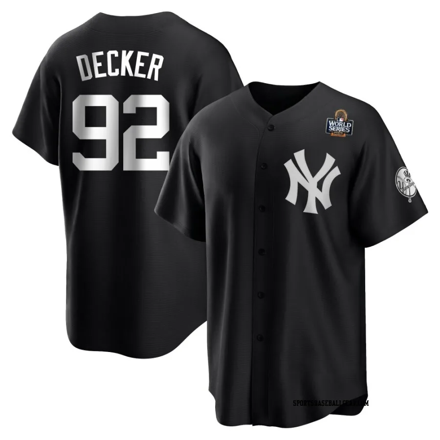 Brandon Decker Youth New York Yankees Black/White Replica 2024 World Series Jersey