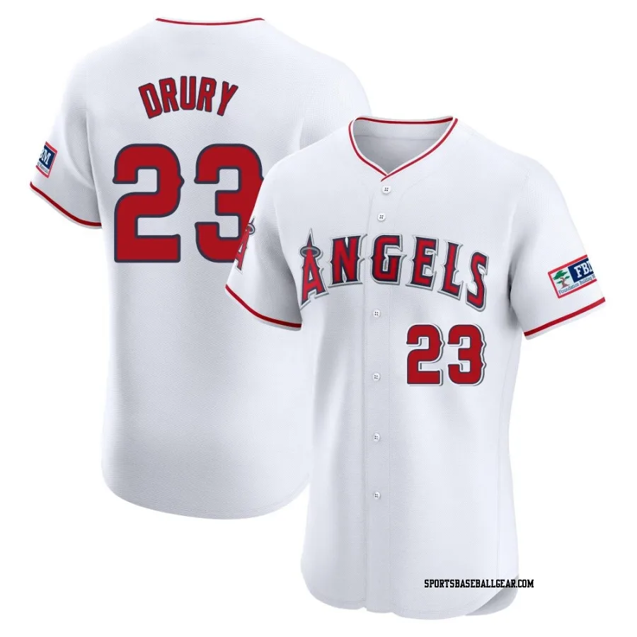 Brandon Drury Men's Los Angeles Angels White Elite Home Patch Jersey