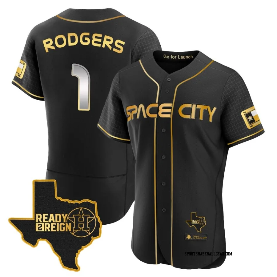 Brendan Rodgers Men's Houston Astros Black/Gold Authentic 2023 Space City Ready 2 Reign Flex Base Jersey
