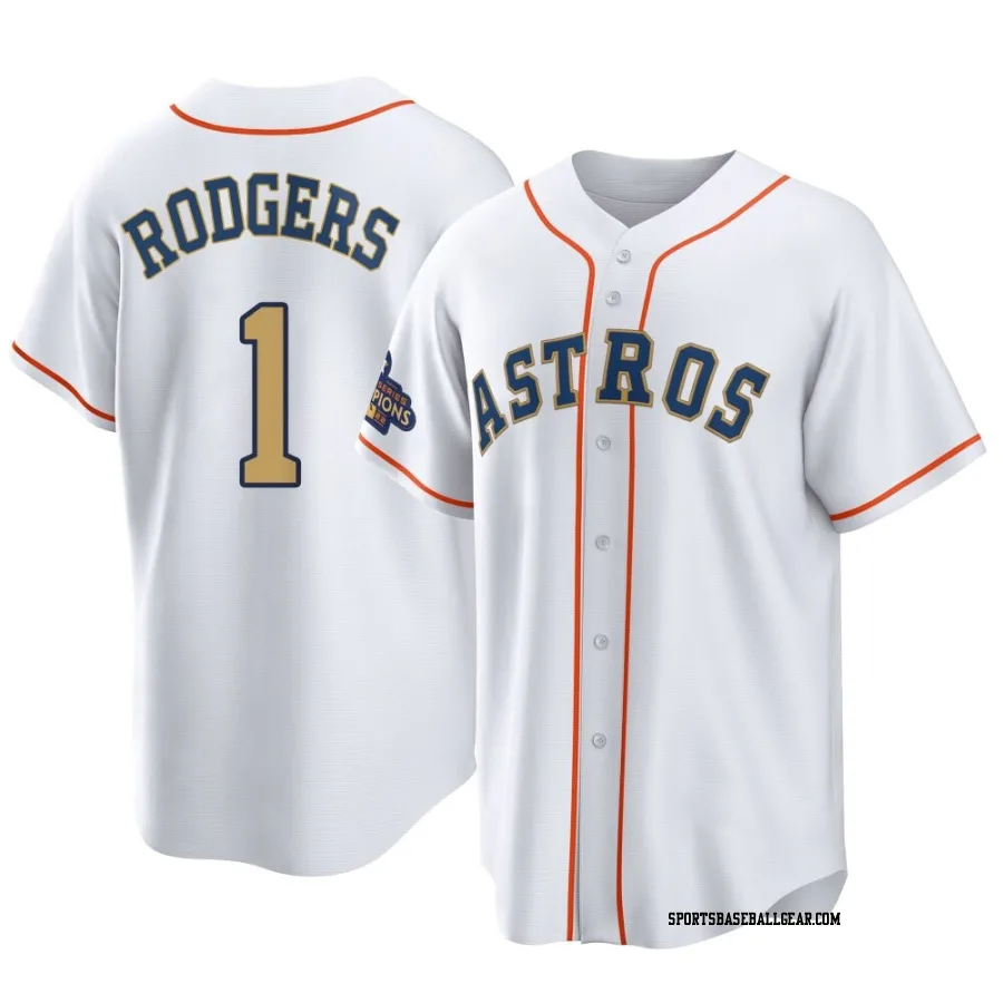 Brendan Rodgers Men's Houston Astros Gold Replica White 2023 Collection Jersey